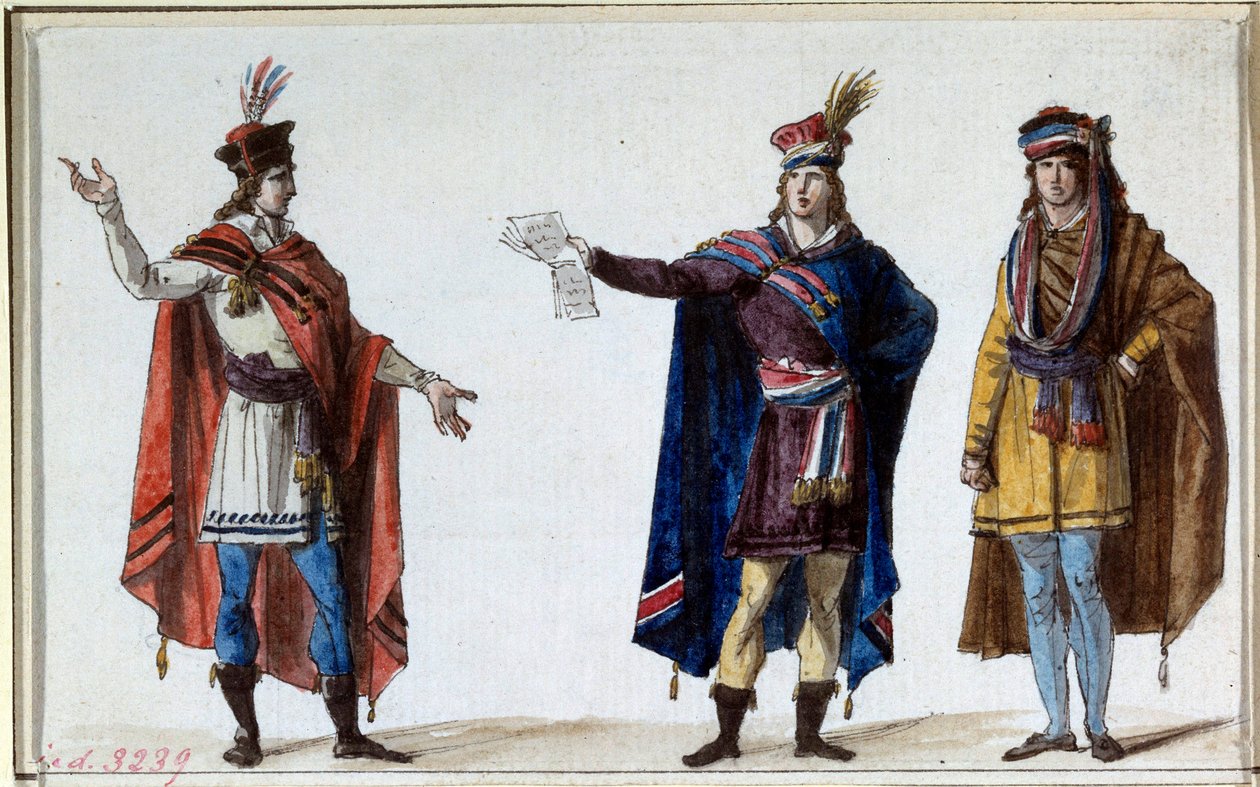 Den franske revolusjonen: kostymer til republikanske sorenskrivere. Trykk av brødrene Lesueur av Lesueur Brothers