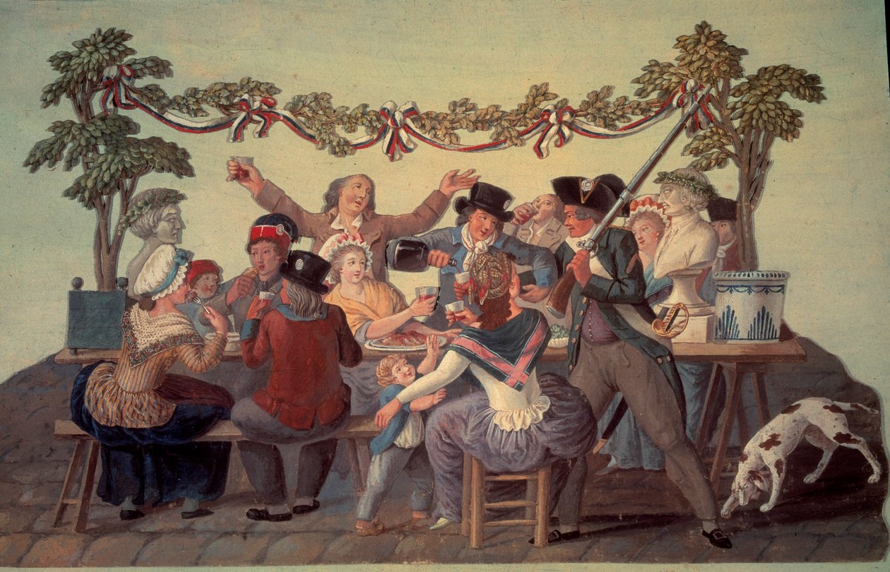 Den franske revolusjonen i 1789: "Det republikanske måltidet"". Gouache des freres Lesueur (1700-tallet) av Lesueur Brothers