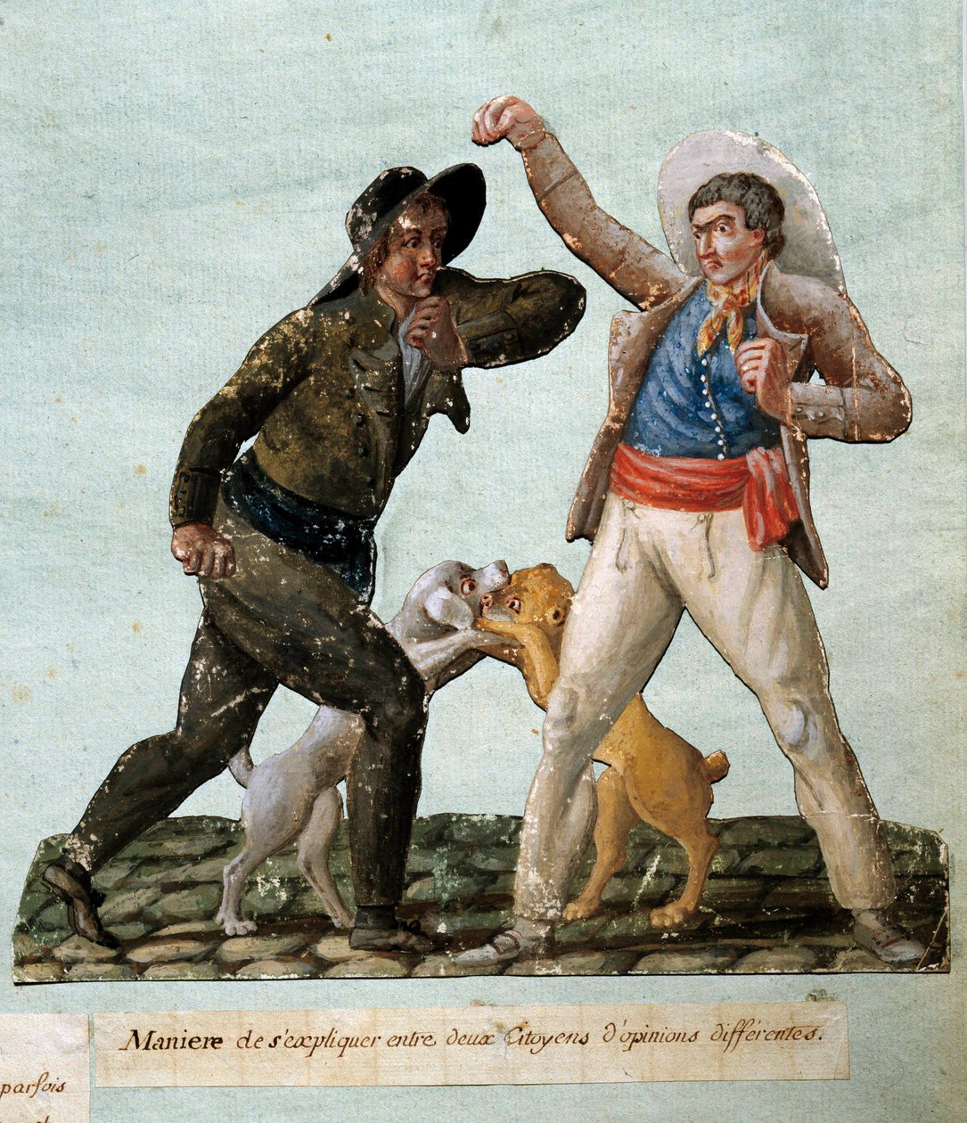 Fransk revolusjon: to borgere som kjemper. Gouache des freres Lesueur (1700-tallet) av Lesueur Brothers