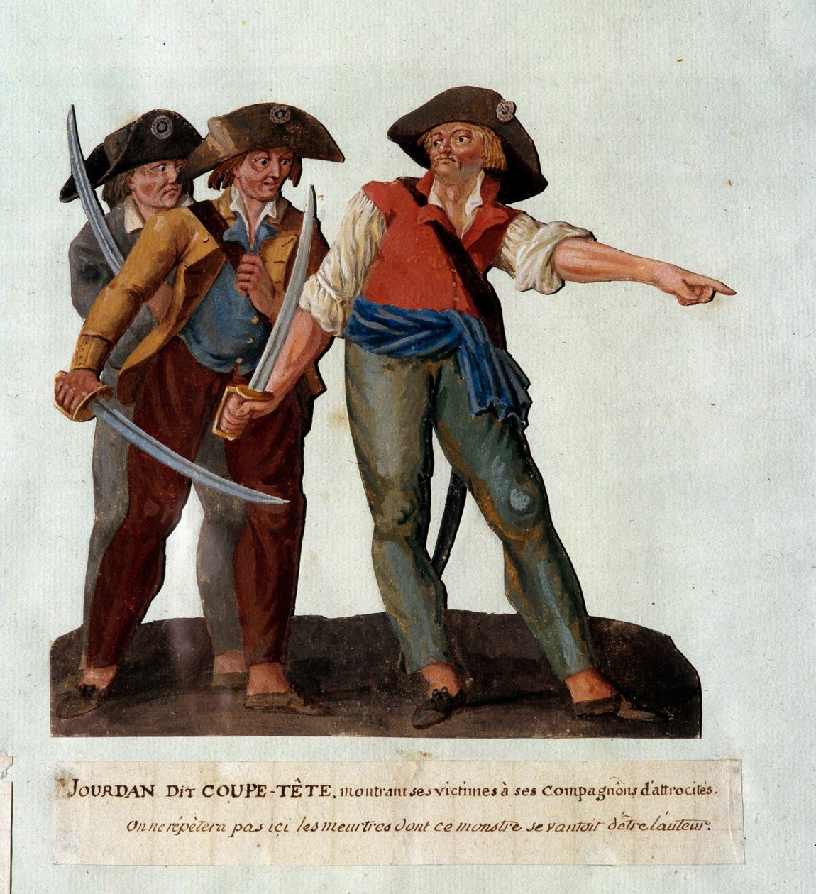 Representasjon av Mathieu Jouve Jourdan dit Jourdan Coupe-Tete (1749-1794), en grusom revolusjonær som ble berømt etter massakrene på breen ved Avignon i oktober 1791. Gouache des freres Lesueur (1700-tallet) av Lesueur Brothers