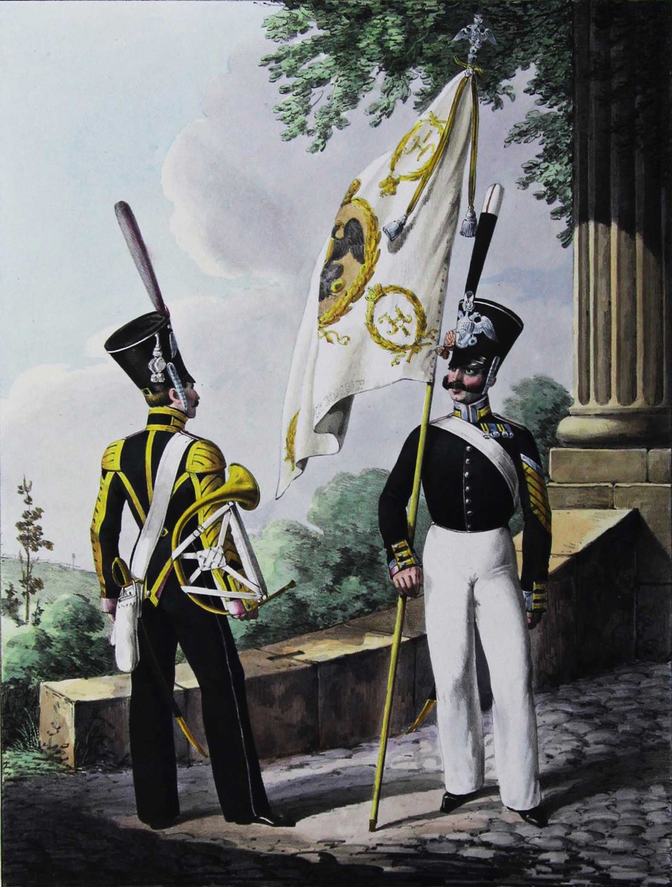 Porte-epee-Praporshchik og hornist fra garnisonbataljonen, 1829 av Lev Alexandrovich Belousov