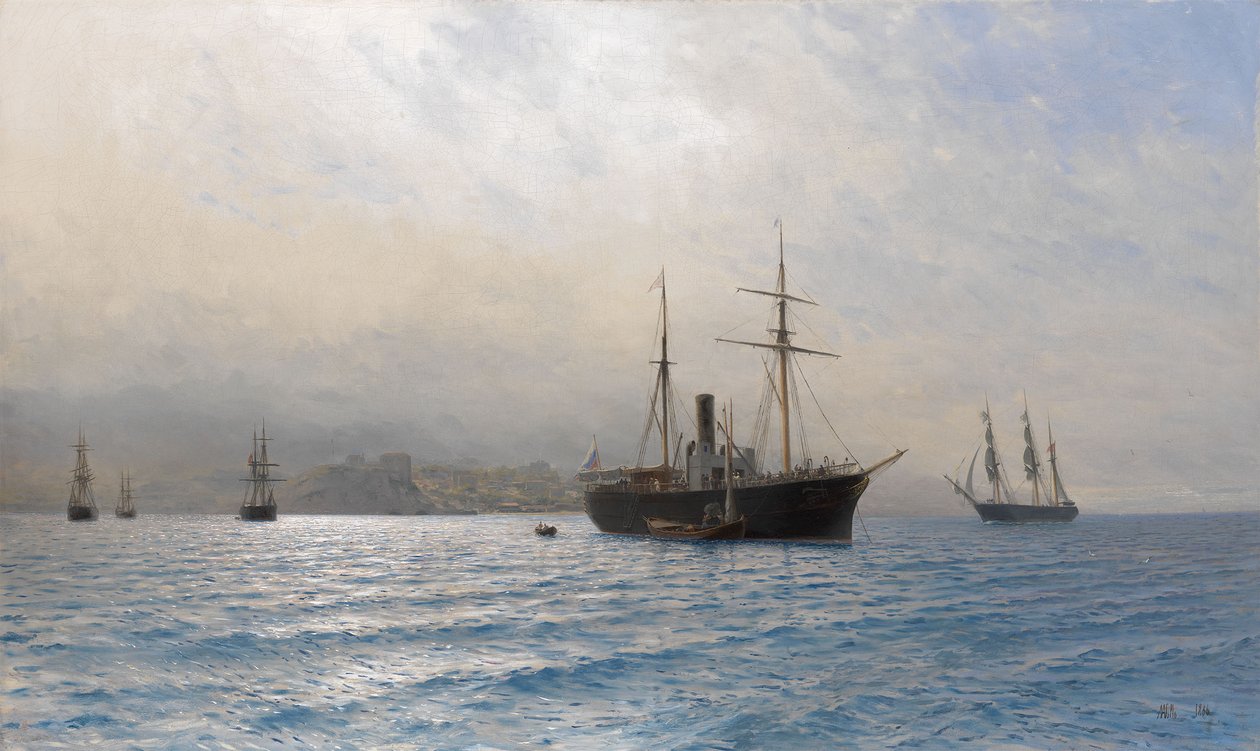 Russisk skip ved inngangen til Bosporos-stredet, etter den russisk-tyrkiske krigen i 1877-1878 av Lev Felixovich Lagorio