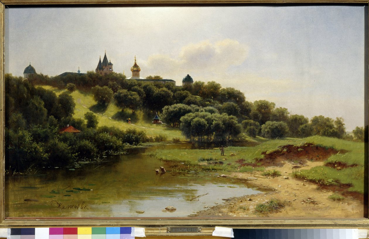 Le klosteret Savino Storozhevsky, press de Zvenigorod (Russer). Peinture de Lev Livovich Kamenev (1833-1886), Huile Sir Toile av Lev Lyvovich Kamenev