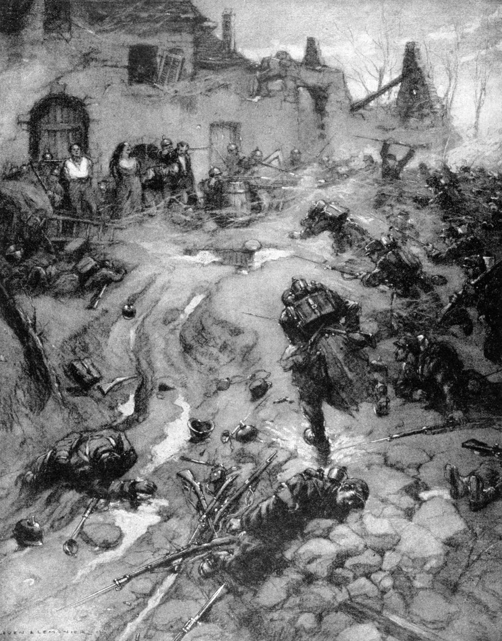 Våre tropper tar Steinbach, Alsace, første verdenskrig, 1915 av Leven and Lemonier