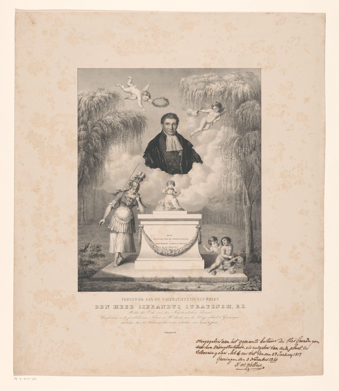 Portrett av Sibrandus Stratingh Dedikert til minnet om avdøde herr Sibrandus Stratingh, E.Z. (tittel på objekt) av Levi Michiel Bendix