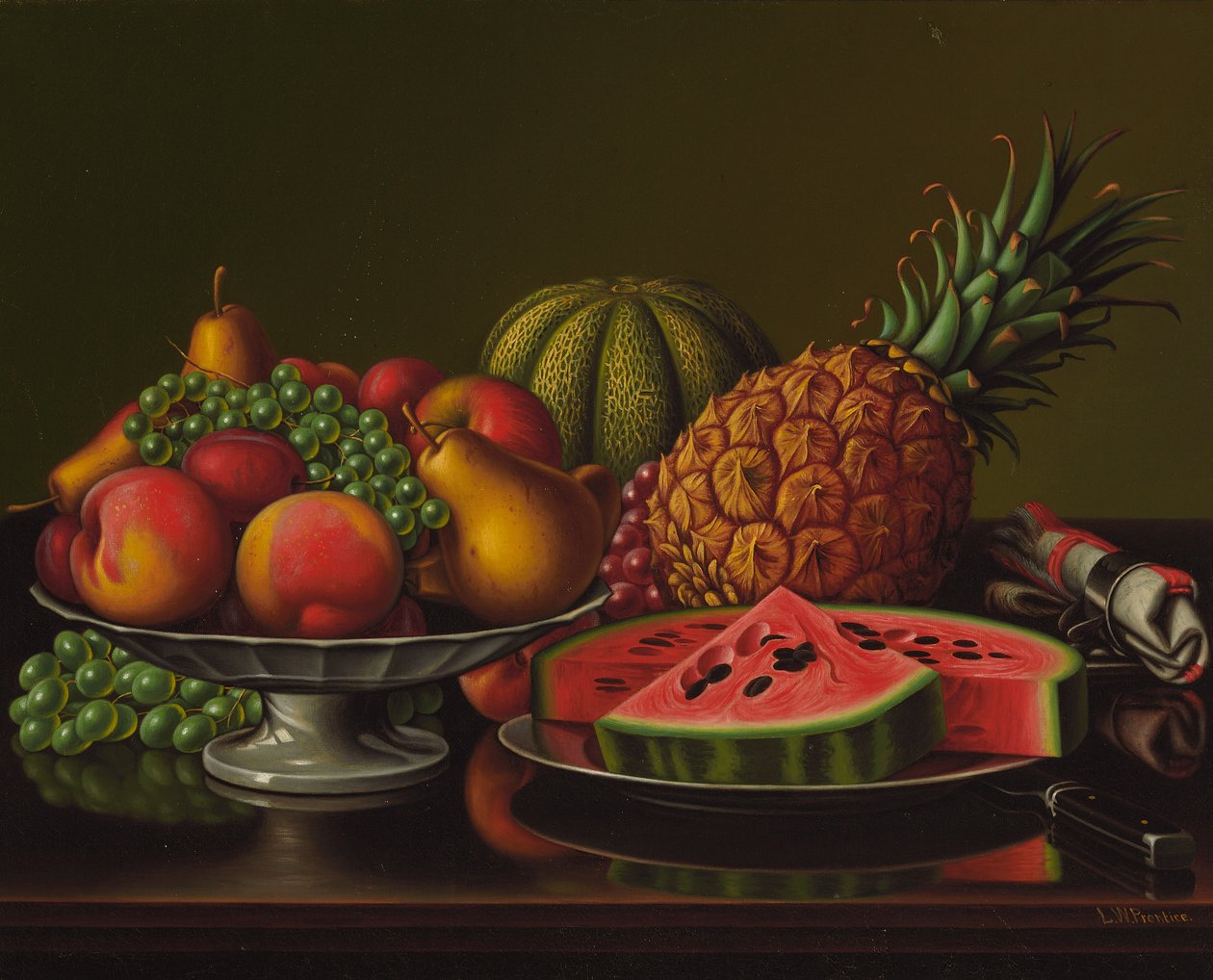 Stilleben med frukt (olje på lerret) av Levi Wells Prentice