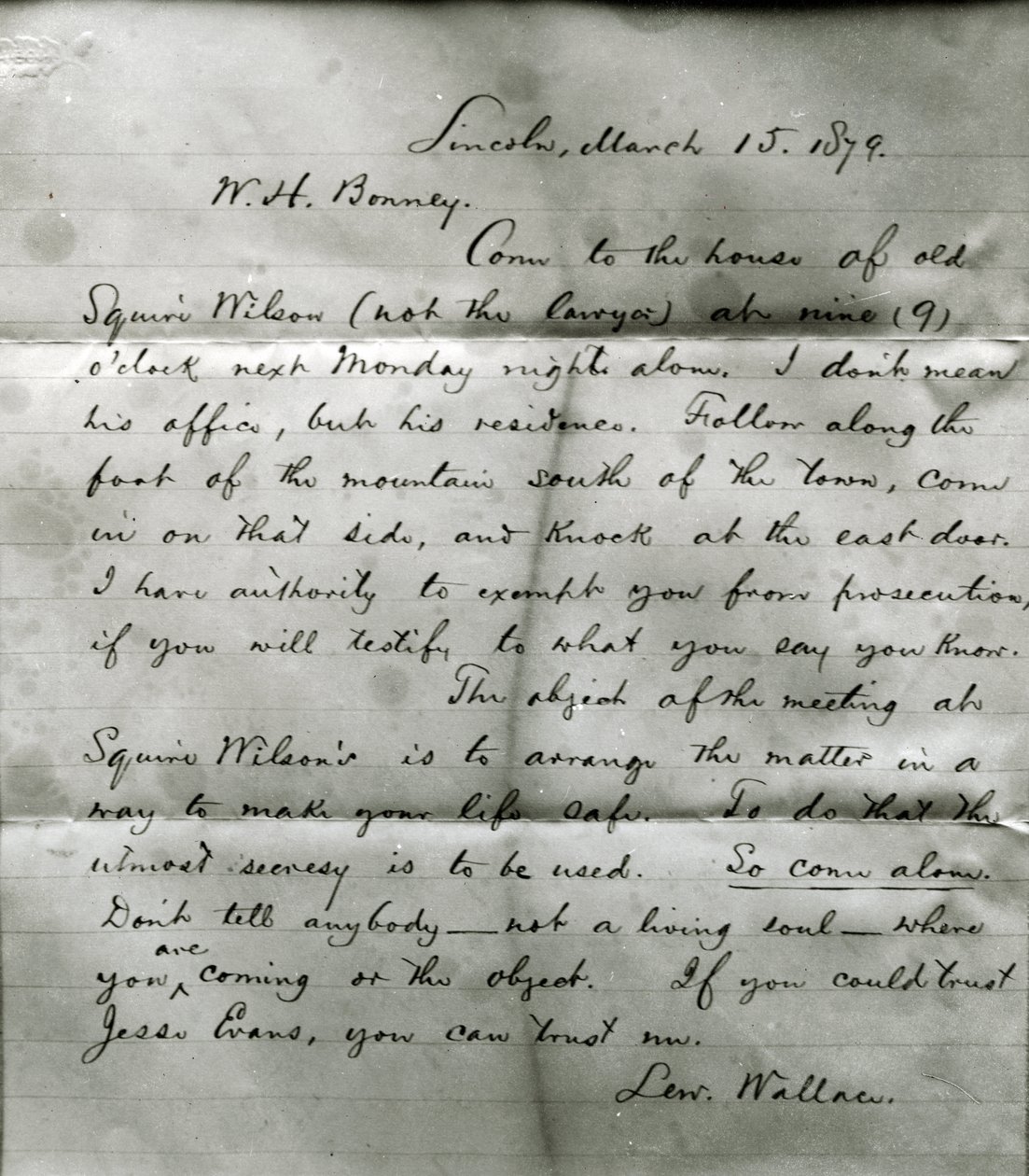 Brev fra Lew Wallace til W. H. Bonney (1860-81) 15. mars 1879 av Lew Wallace