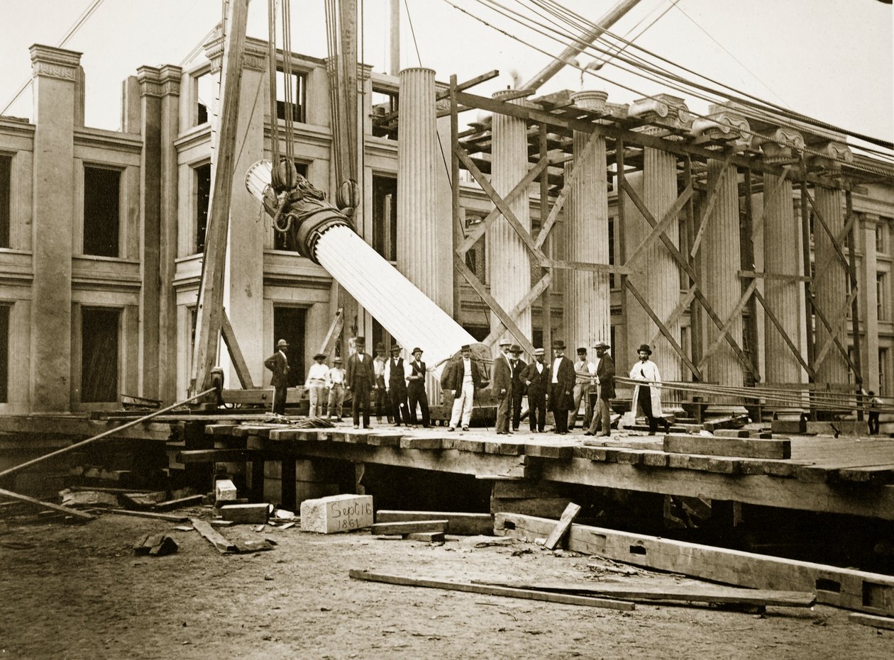 Bygging av South Wing, Department of the Treasury, Washington, D.C., 1861 (bw-bilde) av Lewis Emory Walker