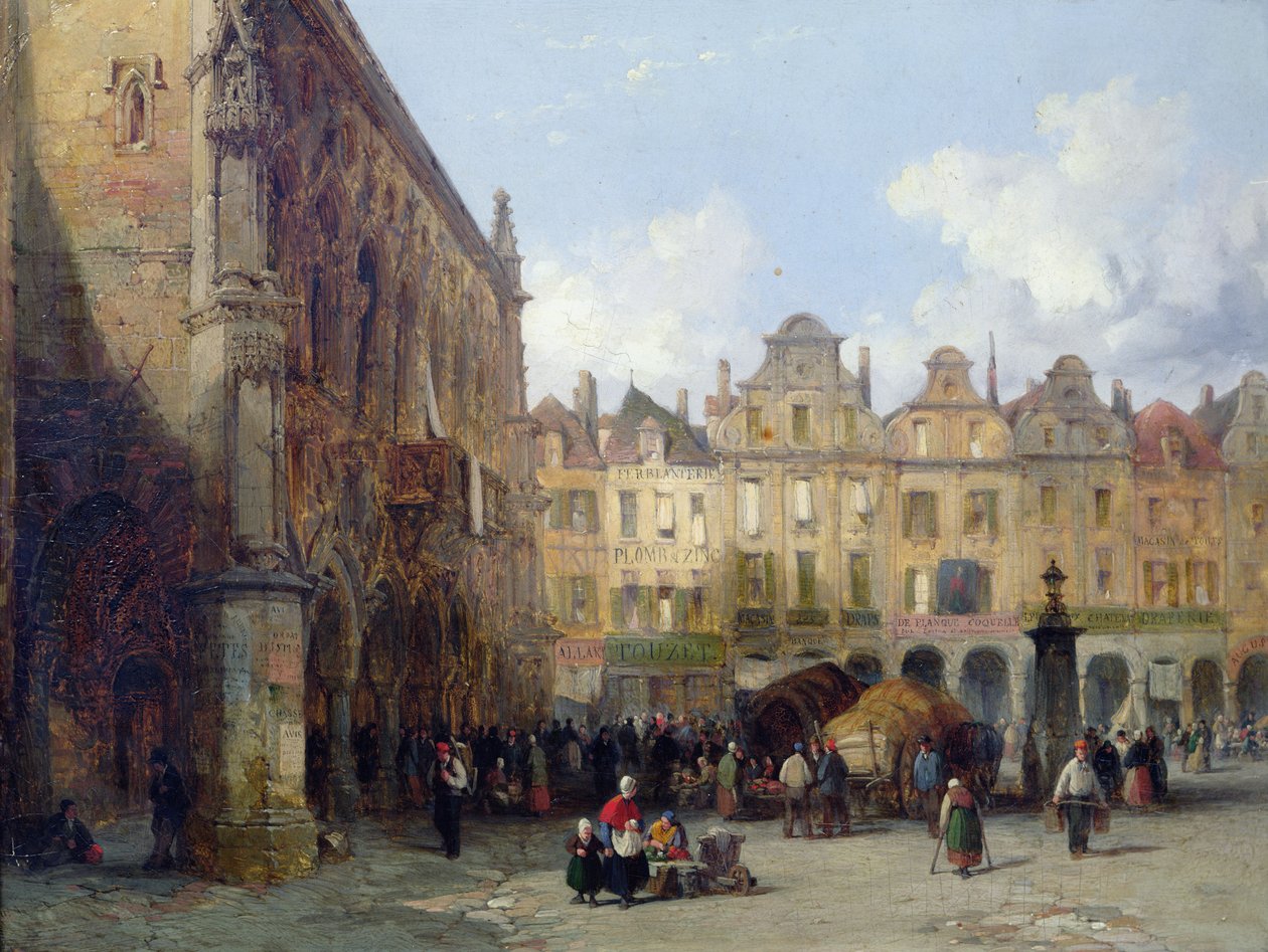 The Hotel de Ville, Arras, 1856 (olje på kort) av Lewis John Wood