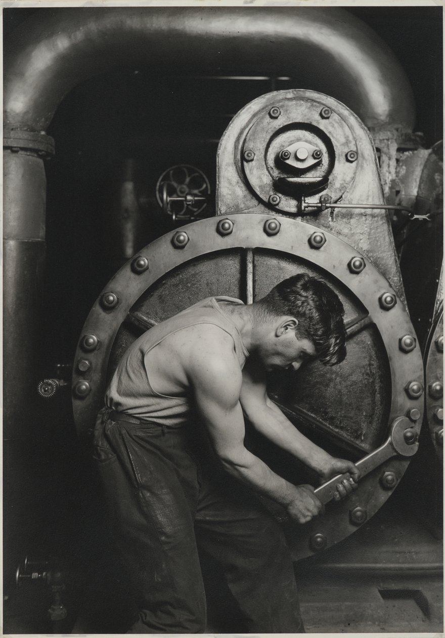 Power House Mechanic, 1925 (gelatinsølvtrykk på hvit vev) av Lewis Wickes Hine