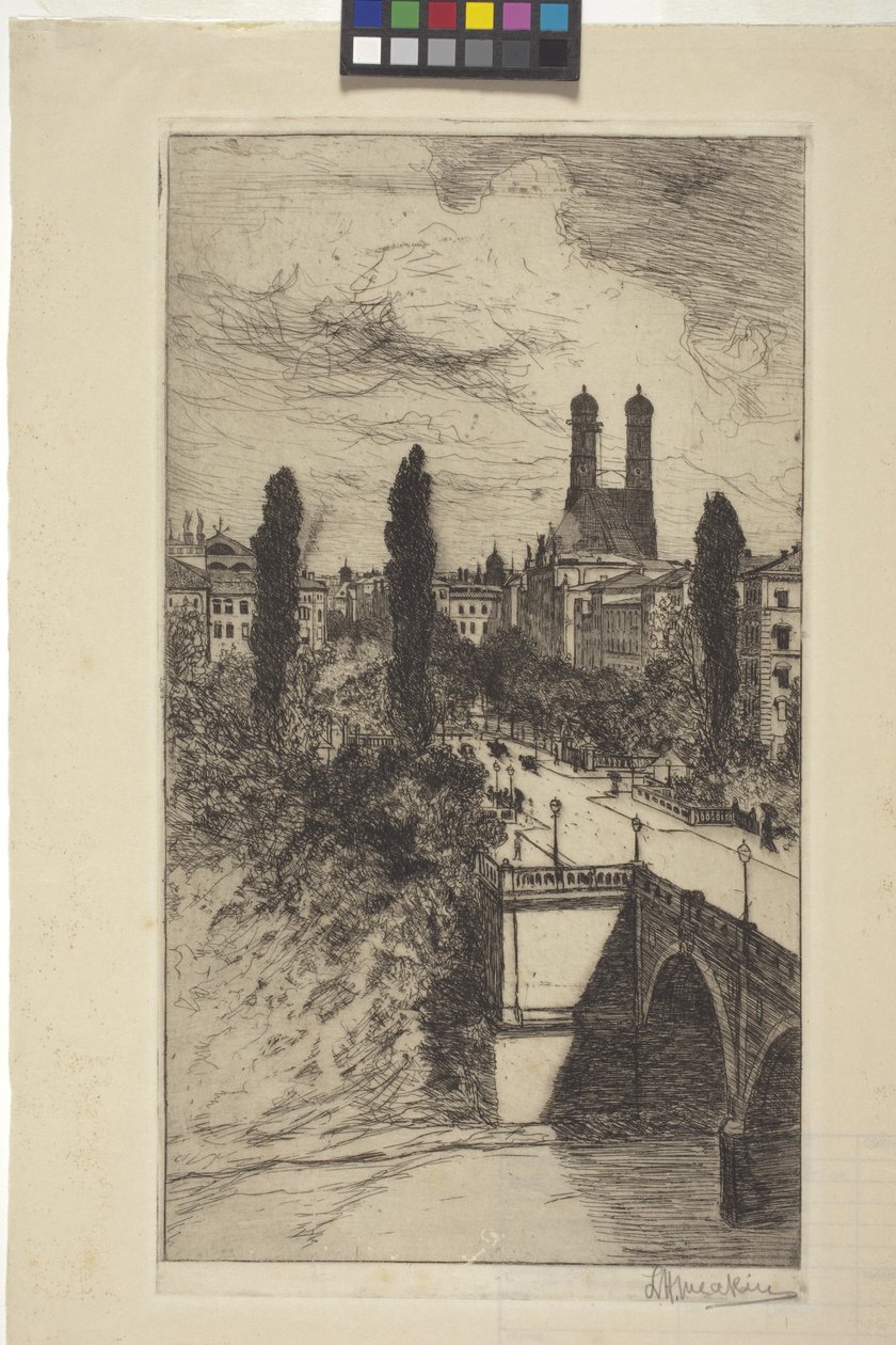 Maximiliam Street og Frauenkirche, München, Bayern (radering) av Lewis Henry Meakin