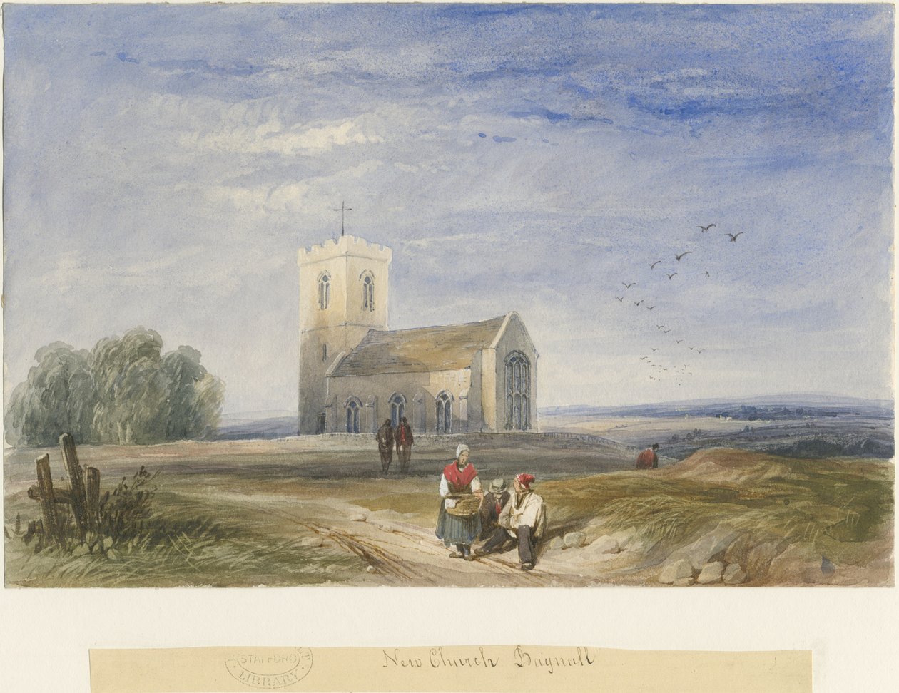 Bagnall kirke: vannfargemaleri, nd [1834] av Lewis John Wood