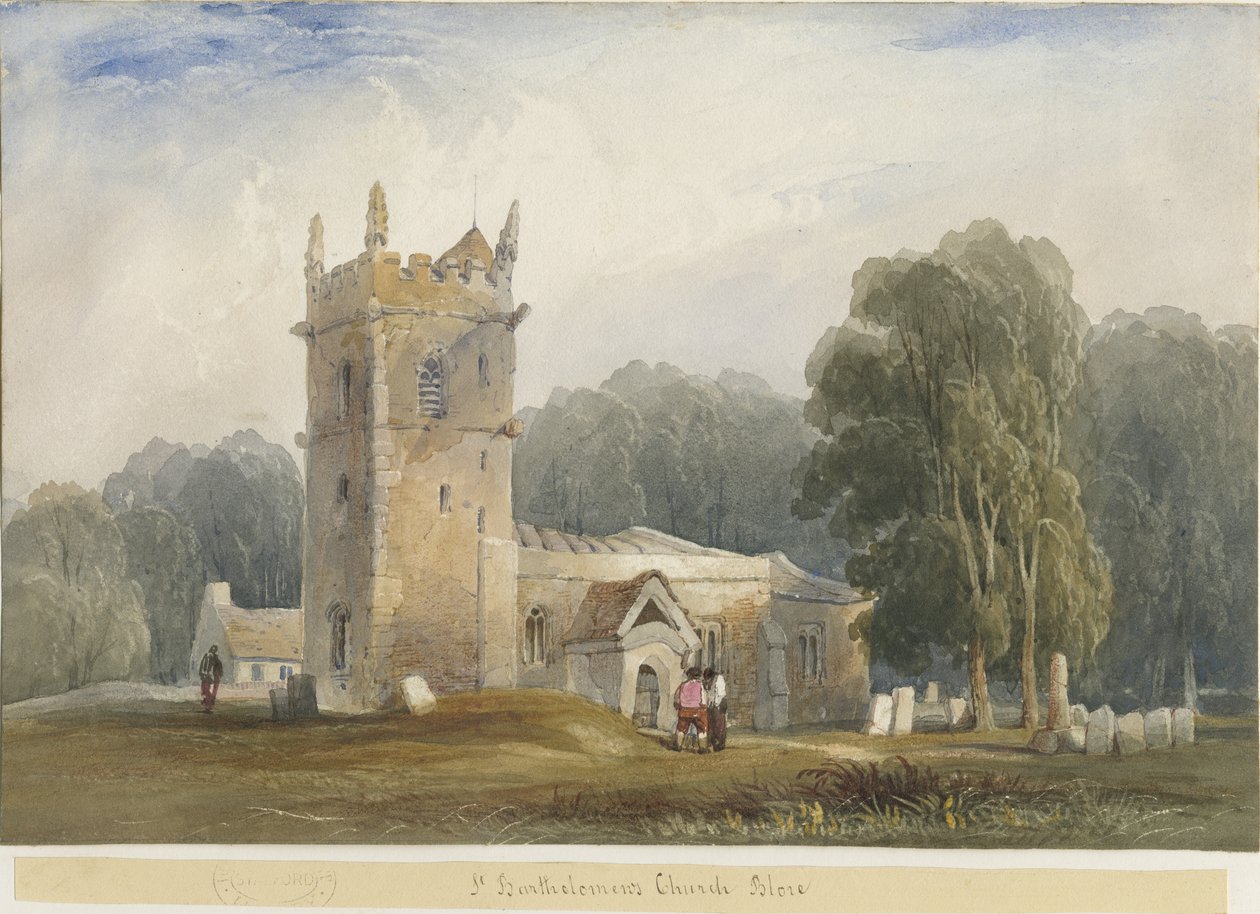 Blore Church: akvarellmaleri, og [c 1830] av Lewis John Wood