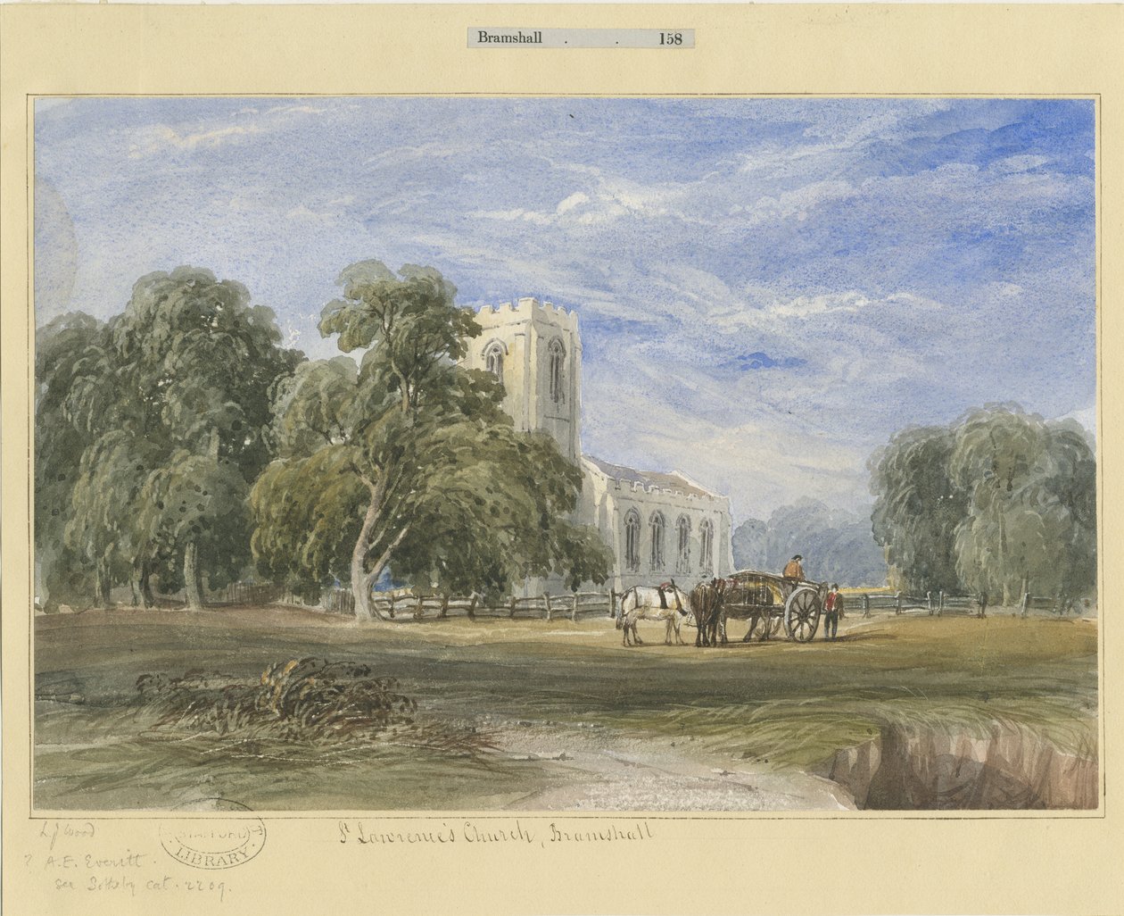Bramshall kirke: akvarellmaleri, og [c 1830-1840] av Lewis John Wood
