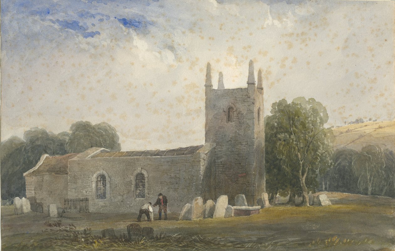 Butterton Church: akvarellmaleri, og [c 1830-1840] av Lewis John Wood