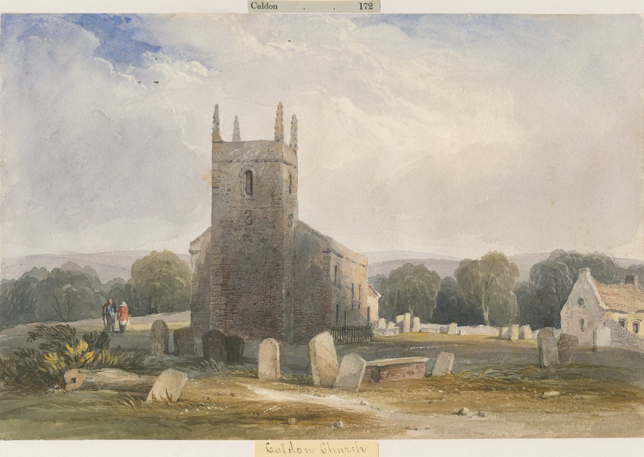 Chaldon Church: akvarellmaling, og [c 1830-1840] av Lewis John Wood