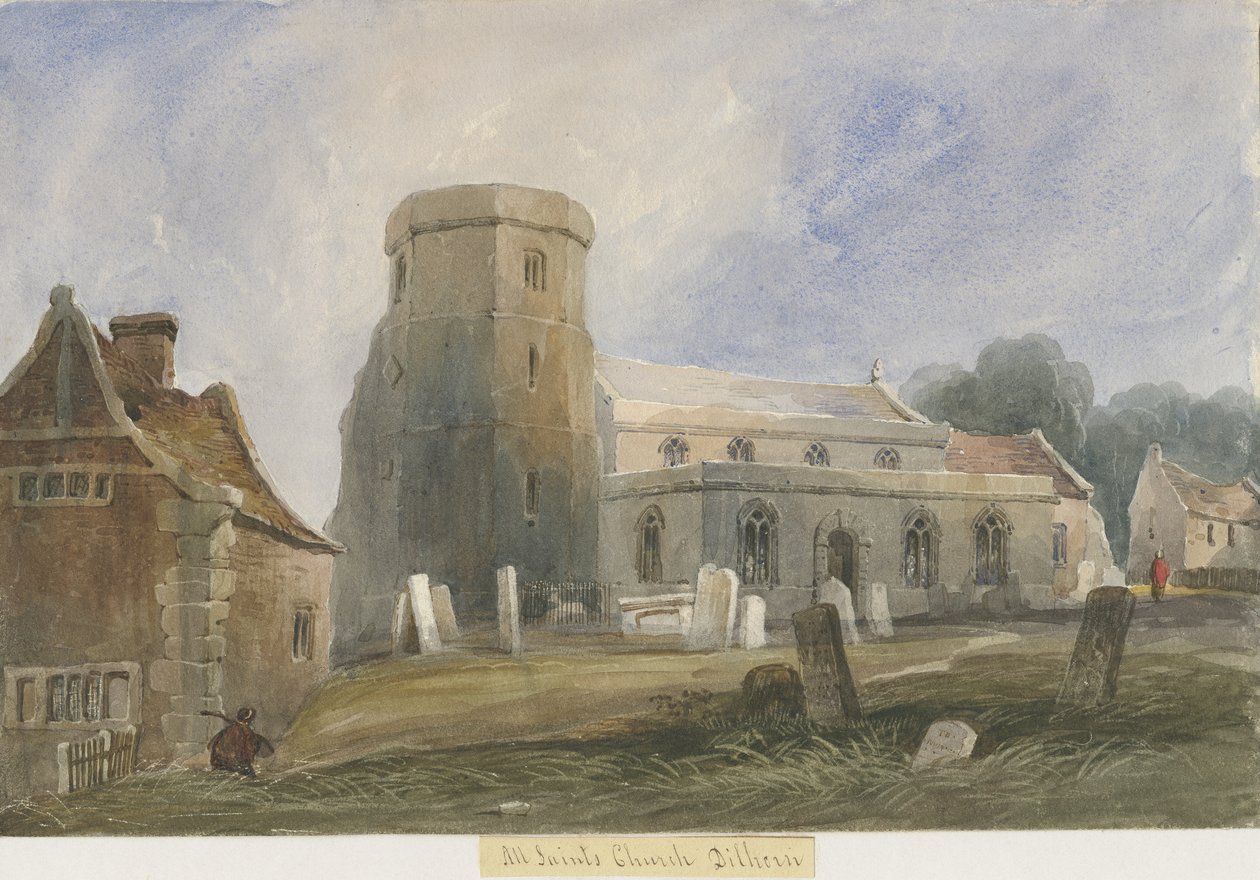Dilhorne kirke: akvarellmaleri, og [c 1830-1840] (maleri) av Lewis John Wood