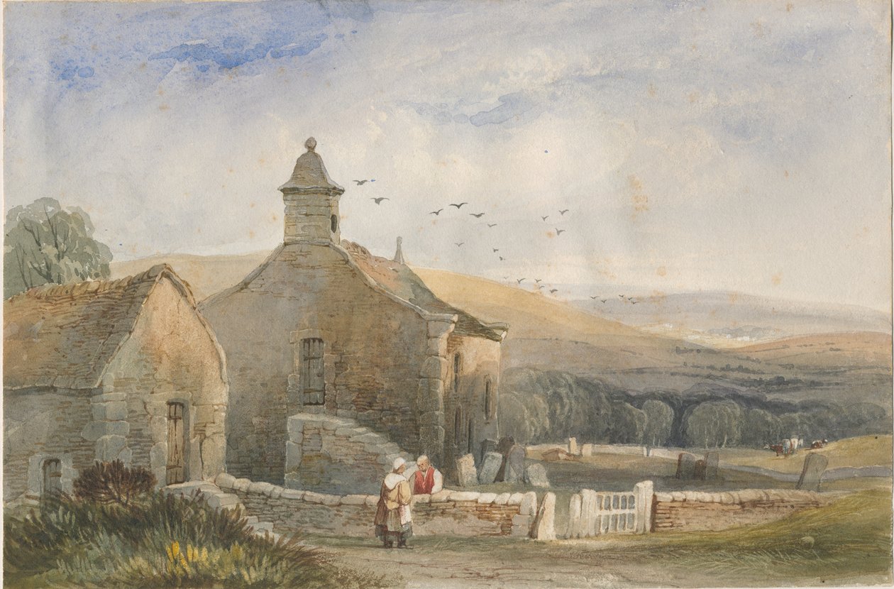 Elkstone Chapel: akvarellmaleri, nd [?1800-tallet] av Lewis John Wood