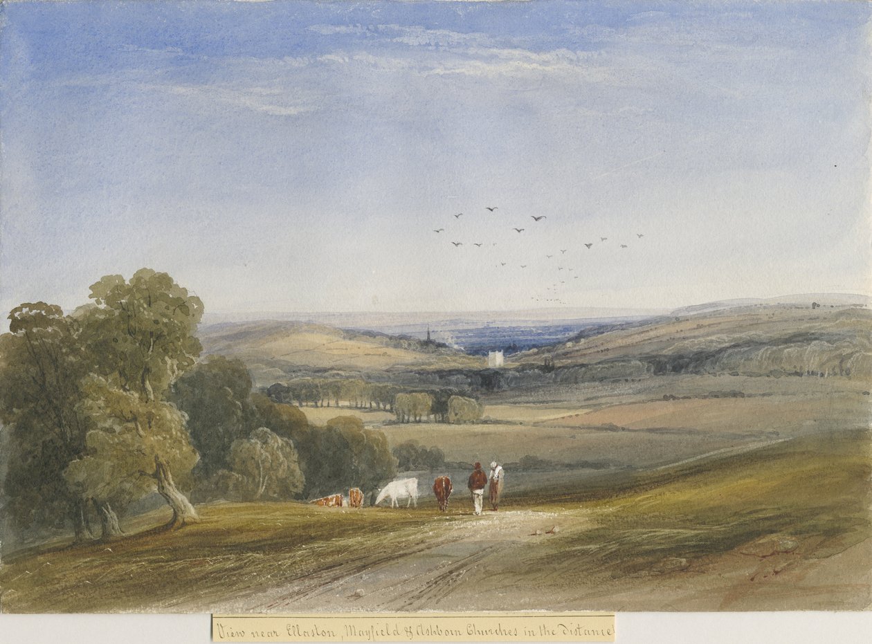 Ellastone Church: akvarellmaleri, nd [?1800-tallet] av Lewis John Wood