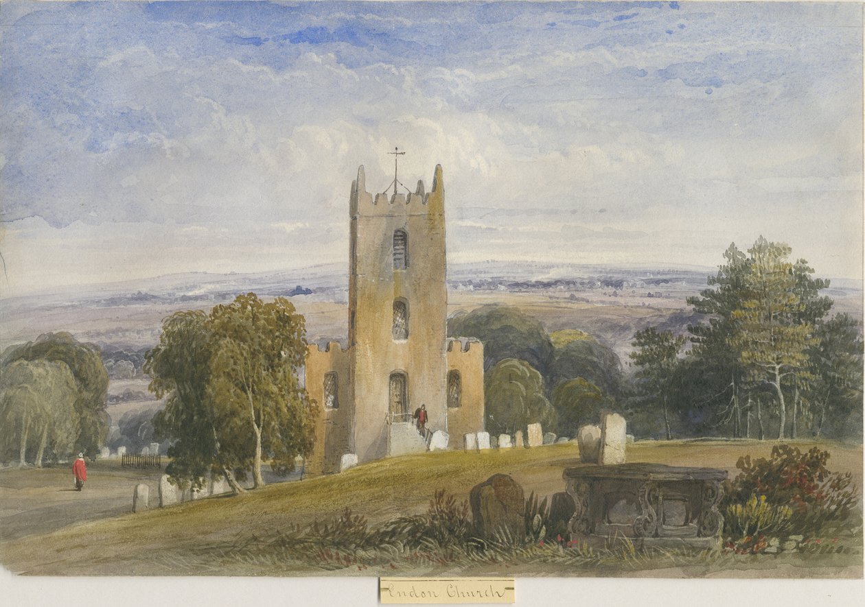 Endon Church: akvarellmaleri, og [c 1830-1840] (maleri) av Lewis John Wood