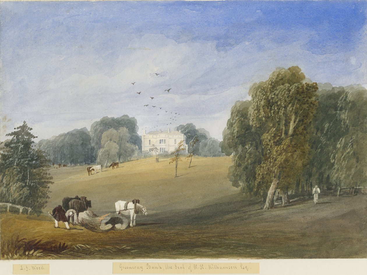 Greenway Bank - Hall: akvarellmaling, og [c 1840] av Lewis John Wood