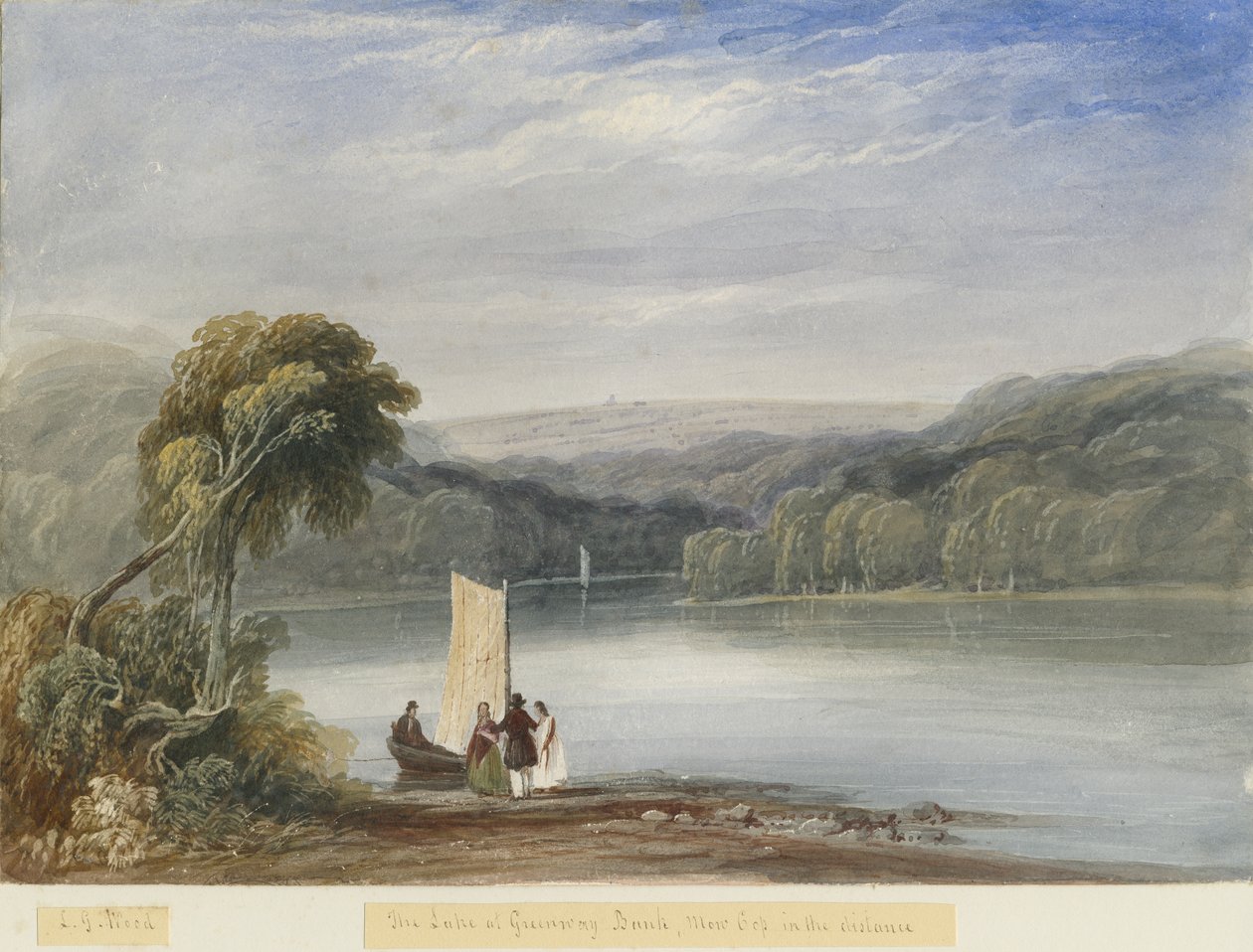 Greenway Bank - Lake: akvarellmaling, og [c 1830-1840] (maleri) av Lewis John Wood