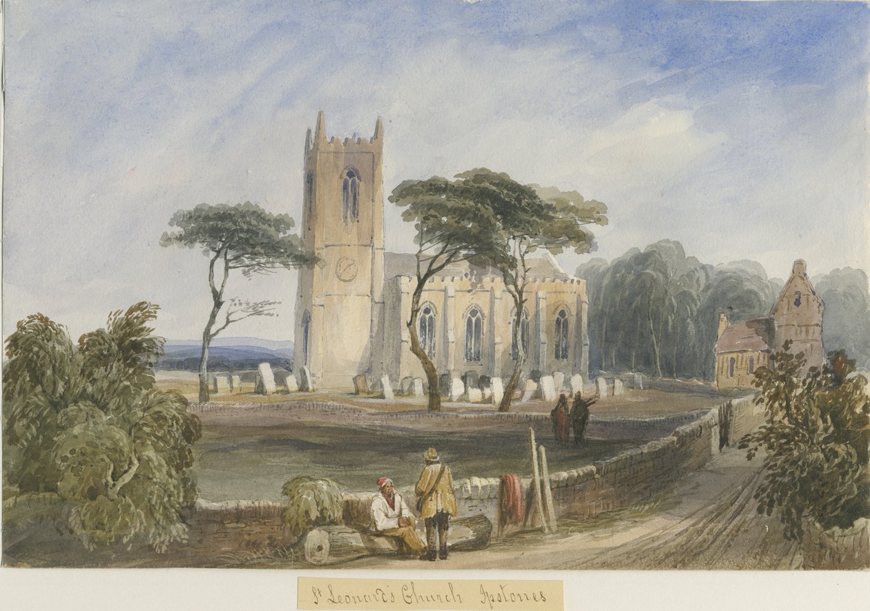 Ipstones kirke: akvarellmaleri, og [c 1830-1840] av Lewis John Wood