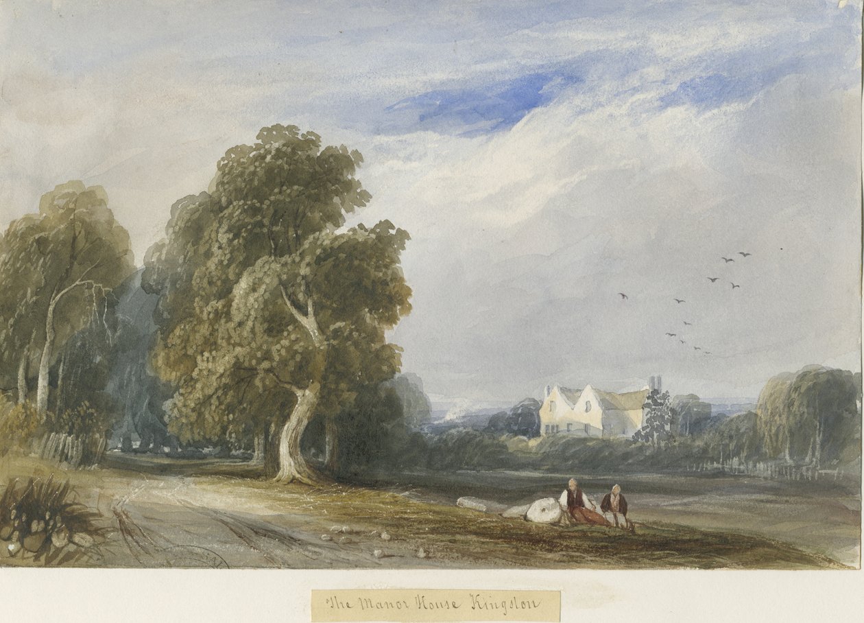 Kingstone - The Manor House: akvarellmaling, og [c 1830-1840] av Lewis John Wood