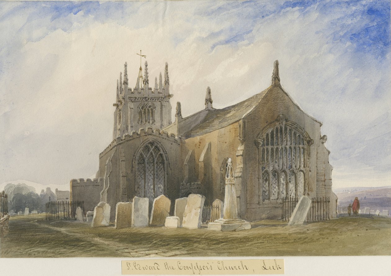 Leek Church: akvarellmaling, og [c 1830-1840] av Lewis John Wood