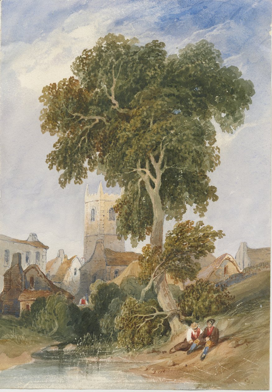 Longnor Village: akvarellmaling, og [c 1830-1840] av Lewis John Wood