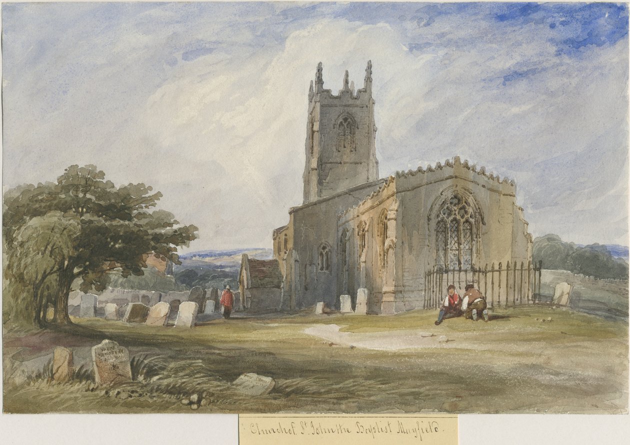 Mayfield Church: akvarellmaling, og [c 1830-1840] av Lewis John Wood