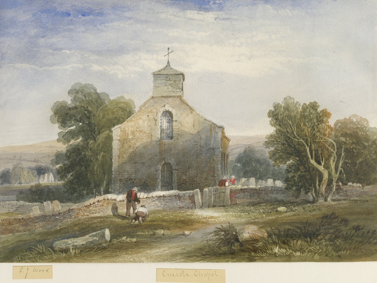 Onecote Church: vannfargemaleri, nd [c1830-1840] av Lewis John Wood