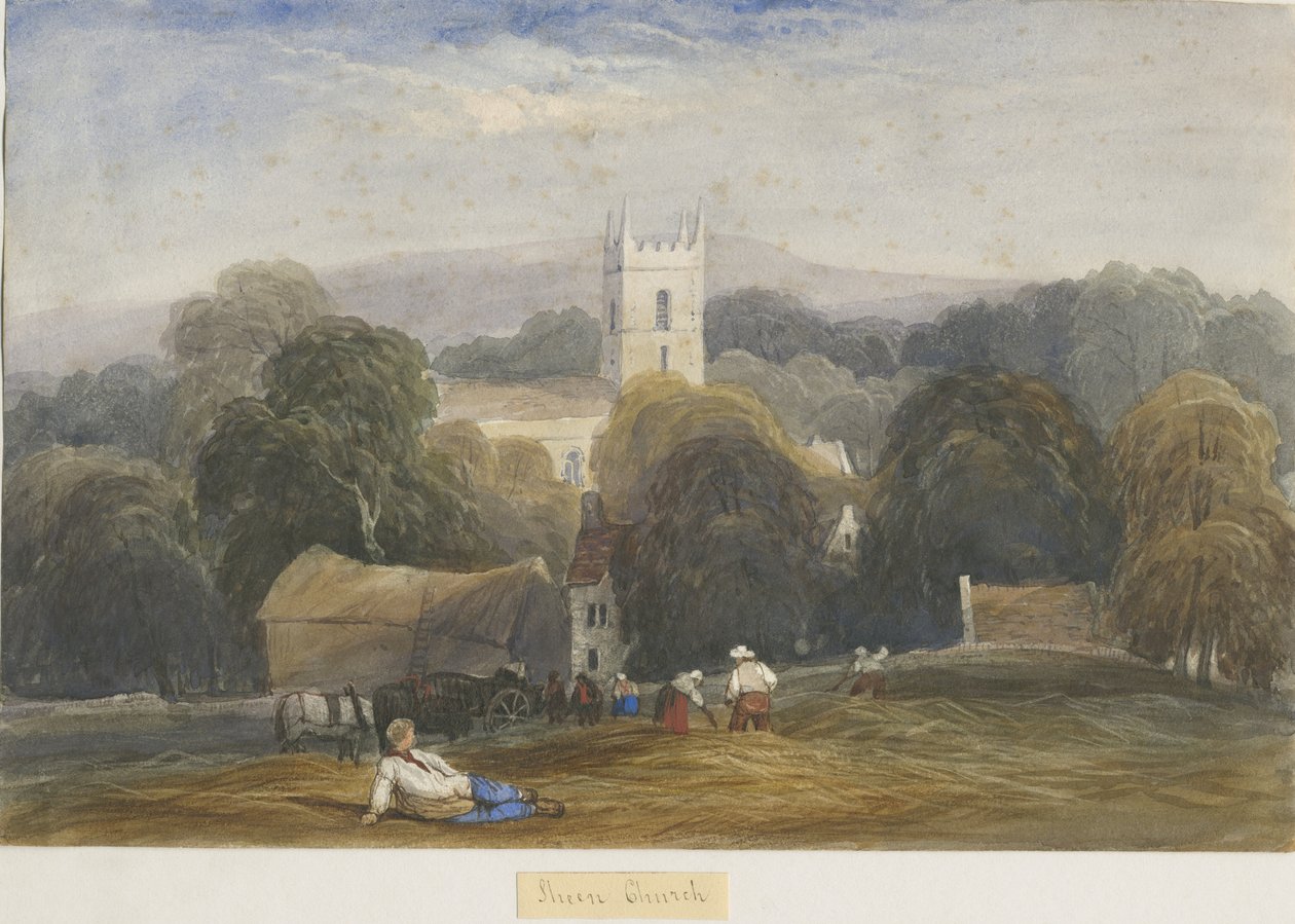 Sheen Church: akvarellmaling, og [c 1830-1840] av Lewis John Wood