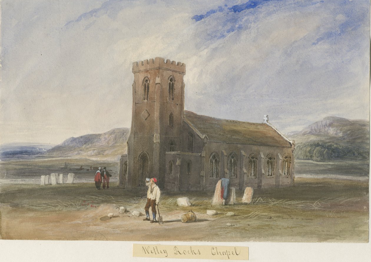 Wetley Rocks - Chapel: akvarellmaleri, og [c 1830-1840] av Lewis John Wood