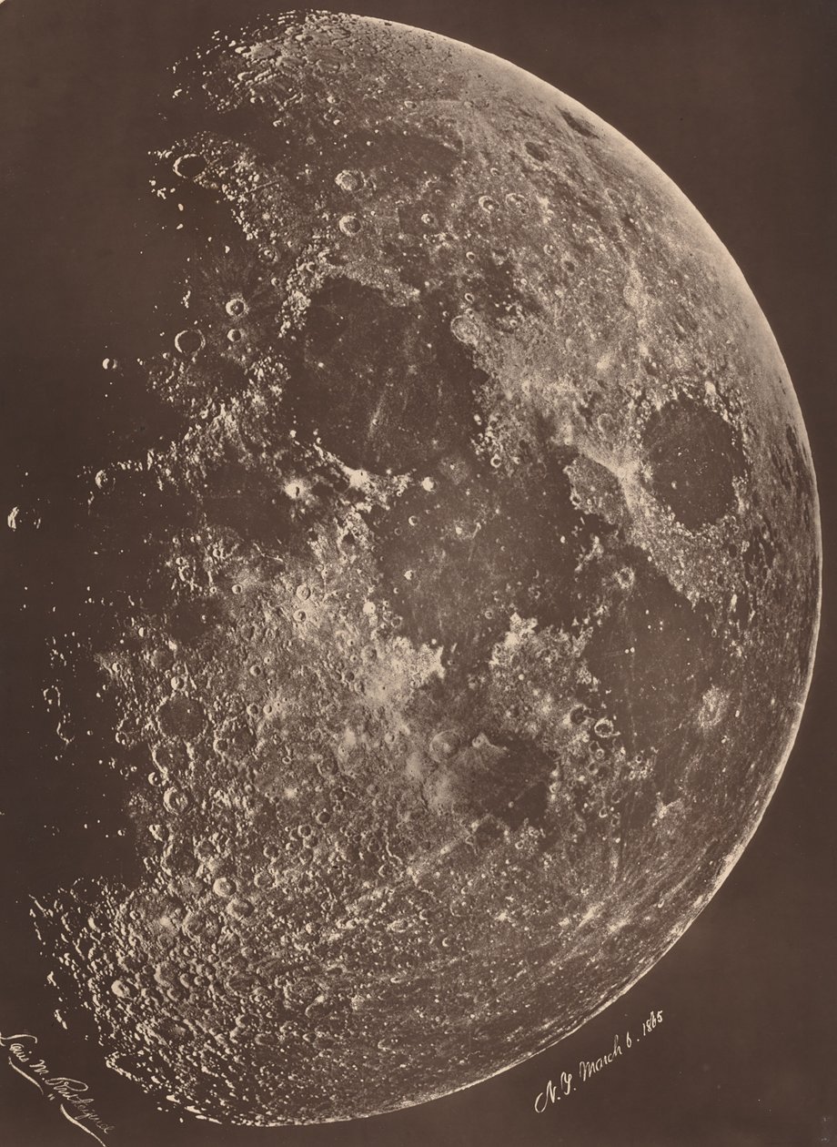 Fotografi av månen ved dens 1. kvartal, 6. mars 1865. av Lewis Morris Rutherford
