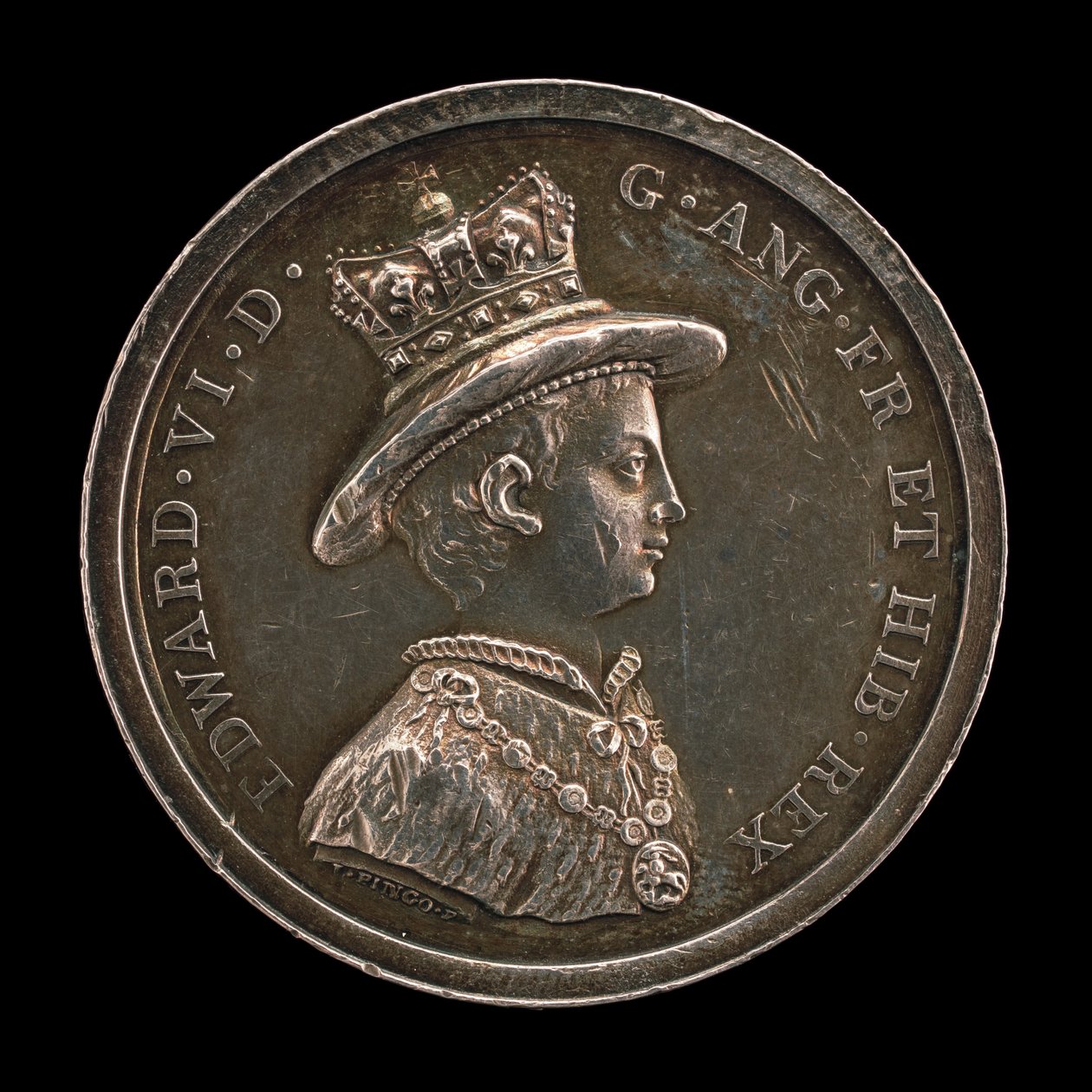 Edward VI, 1537-1553, konge av England 1547-medalje for School of Christ's Hospital, grunnlagt 1552 av Lewis Pingo