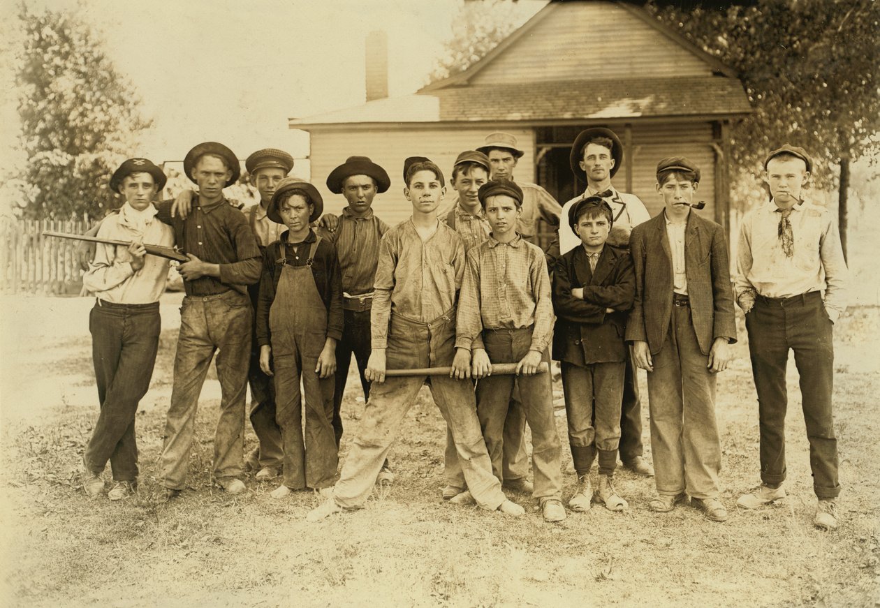 Balllaget besto for det meste av glassarbeidere. Indiana av Lewis Wickes Hine