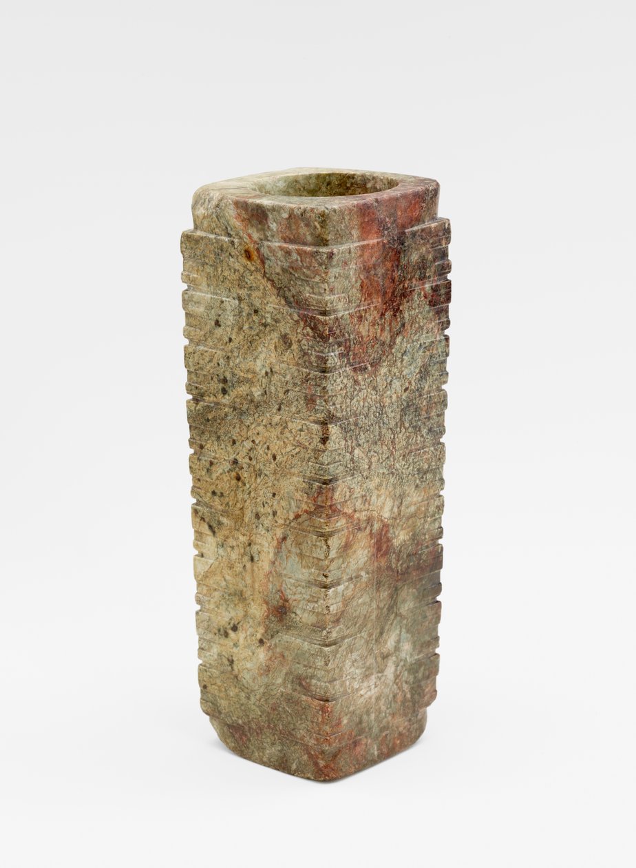 Ni-lags rør (cong 琮) med masker, ca. 3300-2250 f.Kr. (jade, nefritt) av Liangzhu culture
