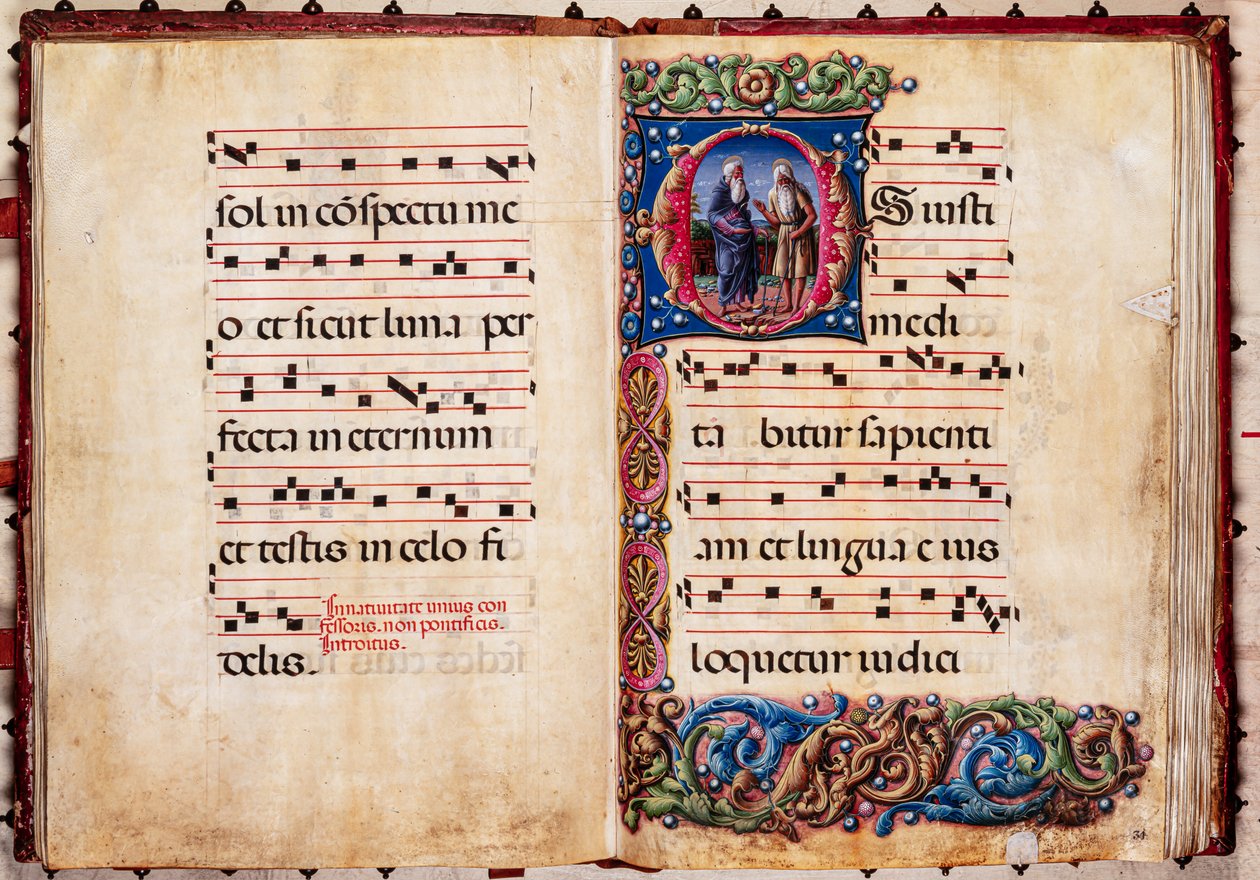 Piccolomini bibliotek: korbok, torsk. 17.2, ff. 30v-31r med "Two Hermit Saints", av Liberale da Verona (ca. 1445 - 1527/9). av Liberale da Verona
