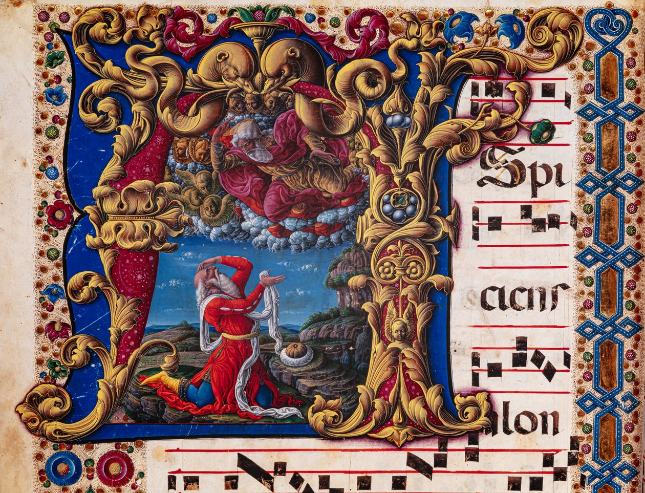 Piccolomini bibliotek: korbok, torsk. 1.A, ff.4v med "Vision of Jesaja", av Liberale da Verona (ca. 1445 - 1527/9). Detalj. av Liberale da Verona