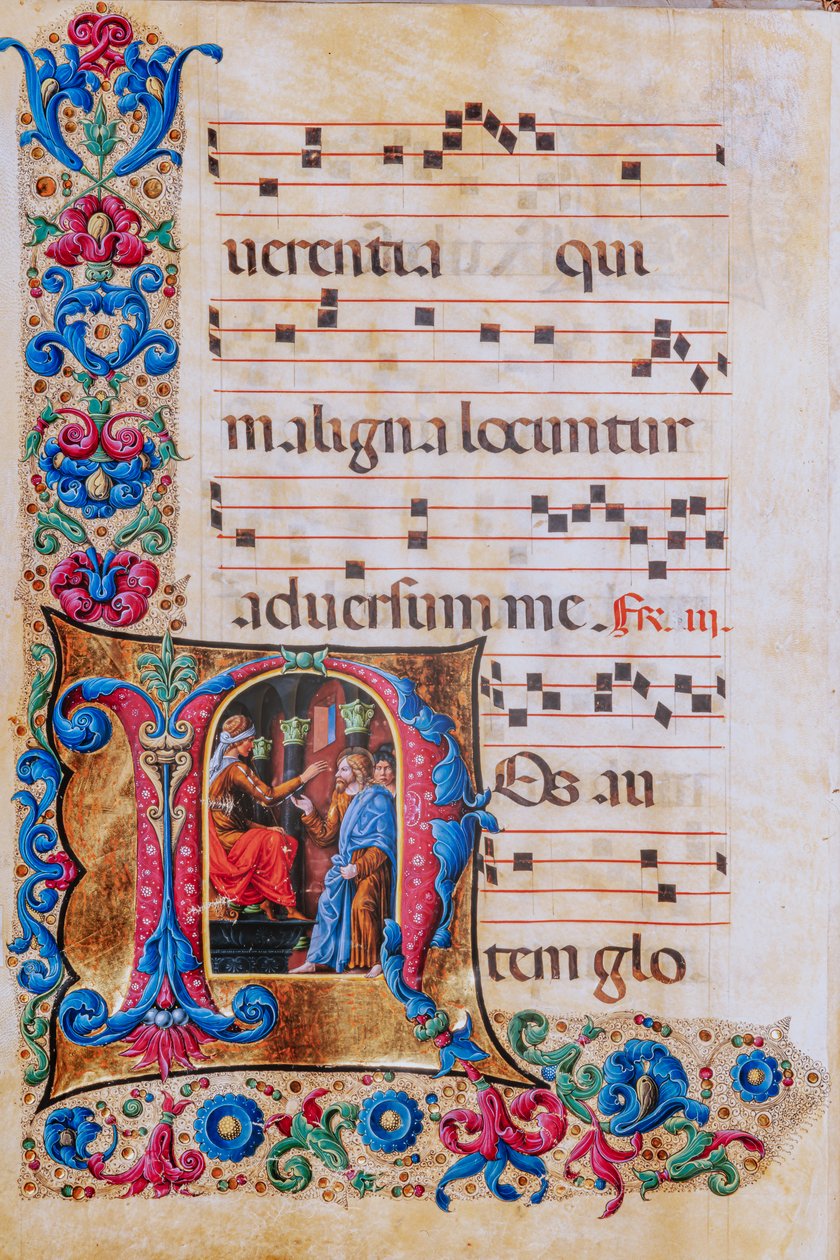 Piccolomini bibliotek: korbok, torsk. 22.7, ff. 22v med "Kristus før Pilatus", av Liberale da Verona (ca. 1445 - 1527/9). av Liberale da Verona