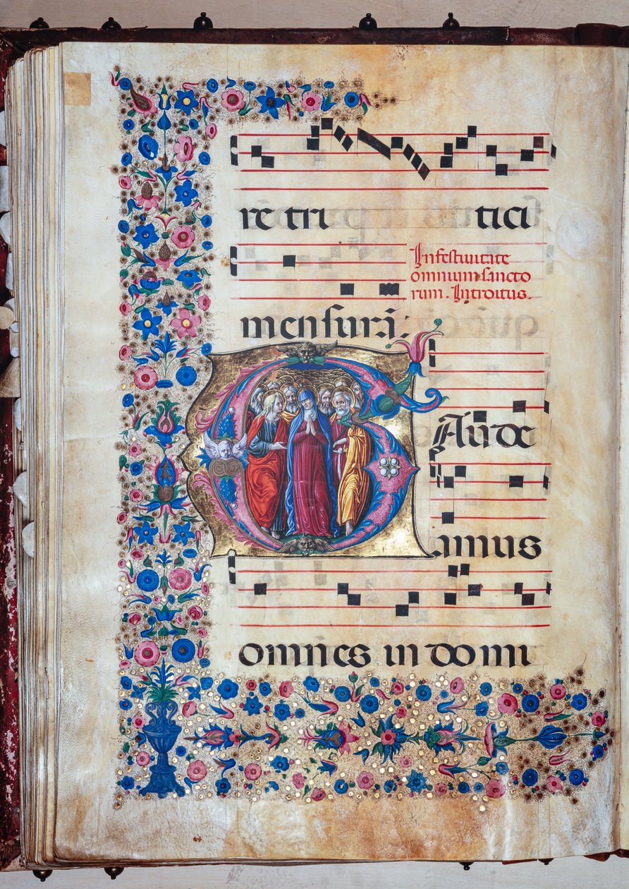 Piccolomini bibliotek: korbok, torsk. 28.12, ff. 94v med "Jomfruen og alle de hellige", av Francesco Rosselli og Liberale da Verona (ca. 1445 - 1527/9). av Liberale da Verona