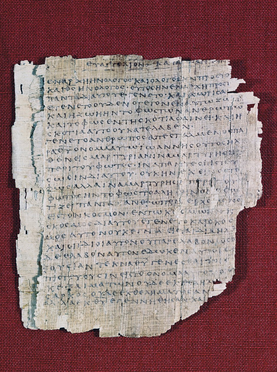 66 eller Bodmer II Papyrus, ca 200, nær fullstendig kodeks av Johannesevangeliet på gresk, Bodmer bibliotek, Genève, Sveits av Unbekannt Unbekannt