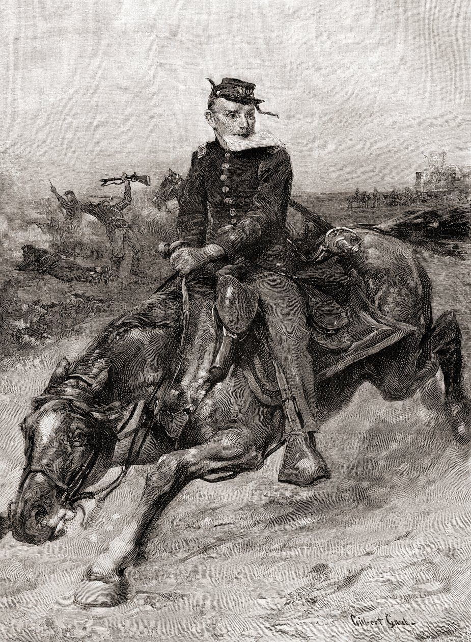 En utsendt rytter under den amerikanske borgerkrigen, fra The Century Magazine, publisert 1887 (gravering) av Unbekannt Unbekannt