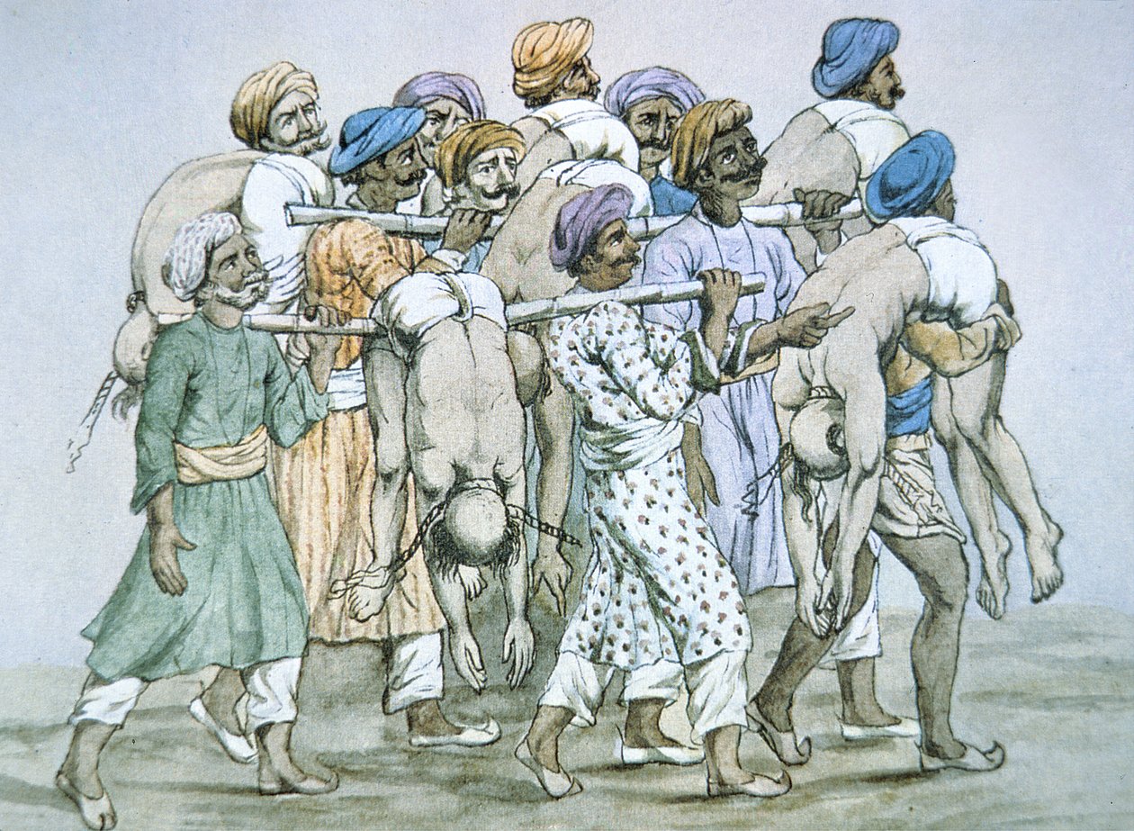 En gruppe kjeltringer og deres ofre (farge litho) av Unbekannt Unbekannt
