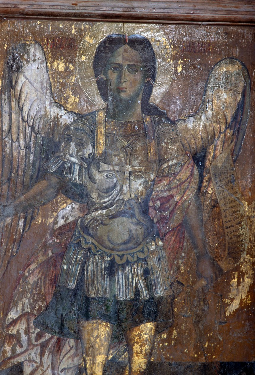 Engel, freskomaleri i den bysantinske kirken Sotiras Christos, Vlithias, Kreta, Hellas (bilde) av Unbekannt Unbekannt