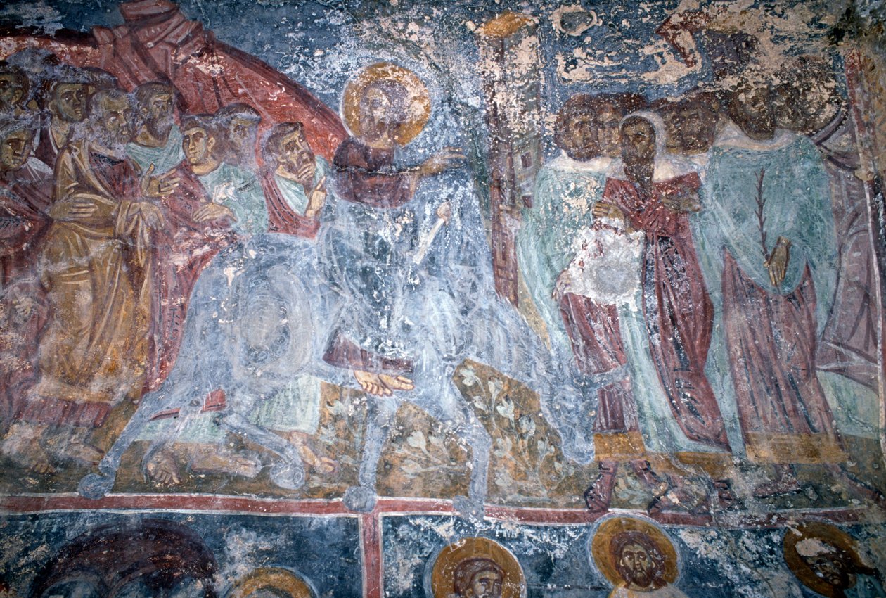 Engel, freskomaleri i den bysantinske kirken Sotiras Christos, Vlithias, Kreta, Hellas (bilde) av Unbekannt Unbekannt