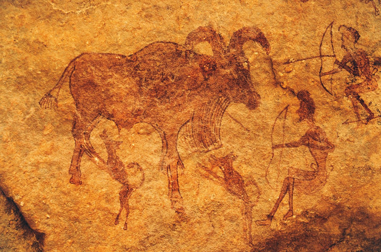 Bueskyttere, hunder og hovdyr, hulemaleri, Tassili n
