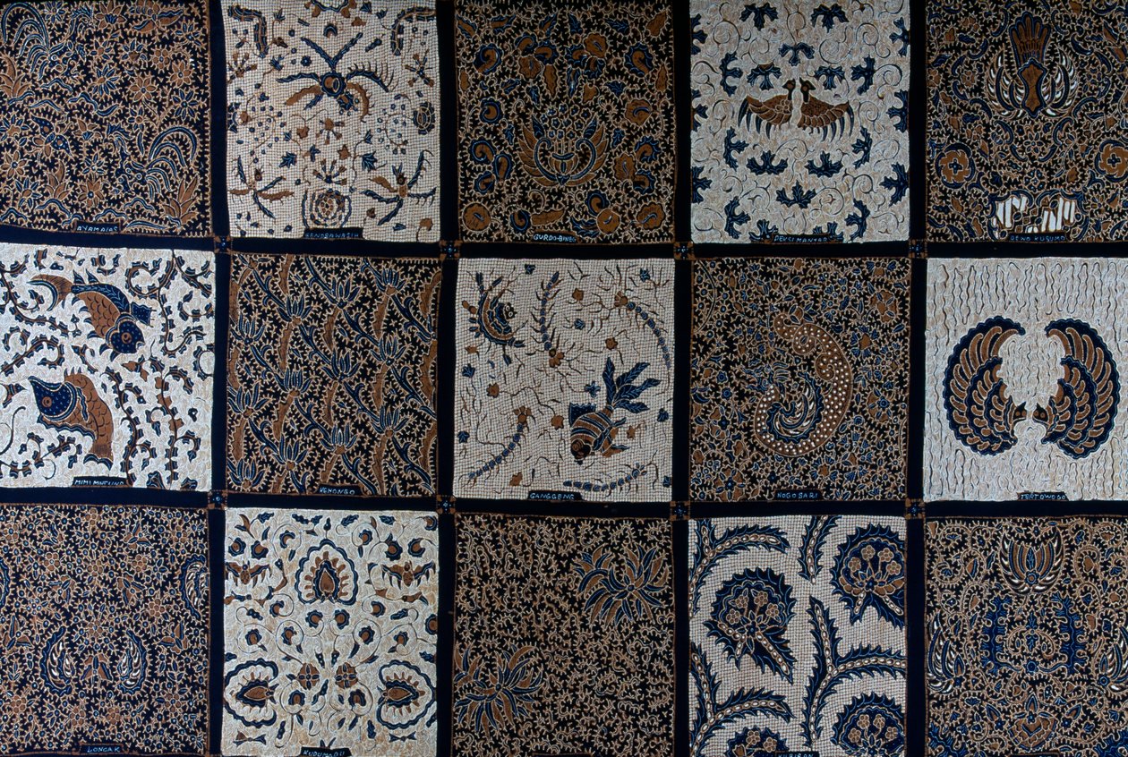 Batikk med tradisjonell design fra tradisjonelle farger, Surakarta, Java, Indonesia, detaljer av Unbekannt Unbekannt
