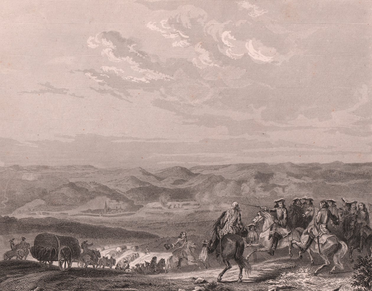 Slaget ved Freiburg, Tyskland, august 1644, trettiårskrig, stålgravering på kinapapir av Unbekannt Unbekannt
